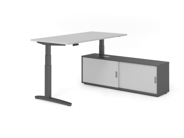 Hammerbacher Schreibtisch XBHM16, 160x80cm, Platte: Grau, 25mm dick, C-Fuß Gestell Graphit, Höhe: 65 - 129 cm, Graphit / Grau, VXBHM16SB/5/G/G/5