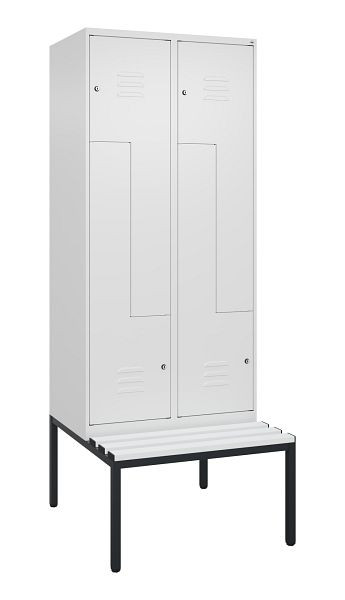 C+P Z-Spind Classic PLUS, mit untergebauter Sitzbank, 4 Abteile, 2120x800x815mm, 9016/9016, Zylinderschlösser, 0800537-224 S10059