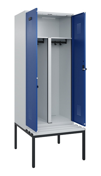 C+P PSA Doppel-Spind Evolo PLUS, Bank, 2 Abteile, 2120x800x815mm, 7035/5010, Drehriegel, Sitzfläche Kunststoff, Sitzbank, 0490527-22P S10060