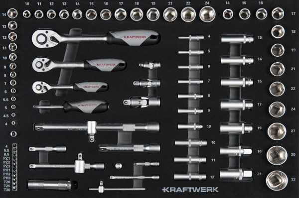Kraftwerk Steckschlüssel-Einlage 1/4“+3/8“+1/2“ 86-teilig, 105.102.011