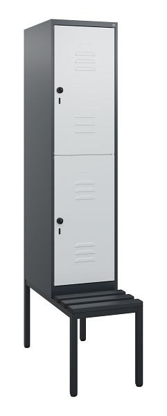 C+P Doppelstöckiger Spind Classic PLUS, Bank, 1950x400x815mm, 7016/7035, Drehriegel, mit untergebauter Sitzbank, 0803505-12 S10073