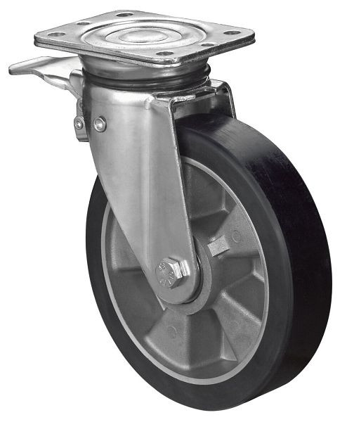 BS Rollen Schwerlastrolle mit Feststeller, Breite 50 mm, Ø160 mm, bis 500 kg, Guss-Polyurethan 78 Shore A, Körper Aluminium, Kugellager, N120.B91.162