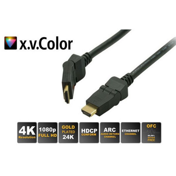 S-Conn HDMI A-Stecker winkelbar auf HDMI A-Stecker winkelbar, vergoldete Kontakte, Full HD, ULTRA HD, 3D, HEAC, 2,0m, 77472-7