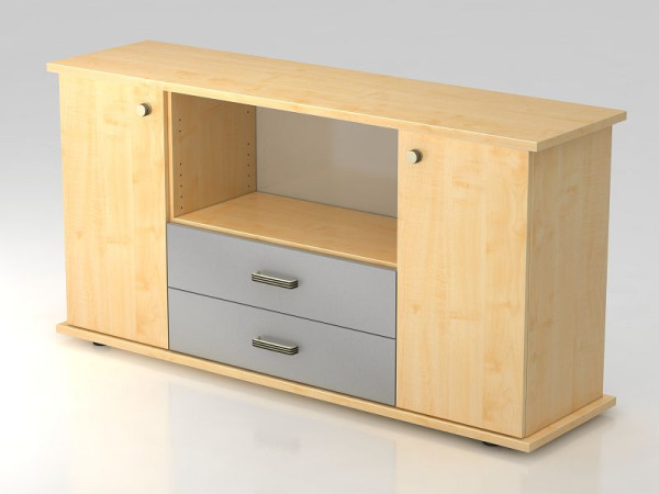 Hammerbacher Sideboard 2 Türen, 2, Schübe, Streifengriff Ahorn/Ahorn, 166,1x44,8x84 cm (BxTxH), VSBTS/3/3/SG