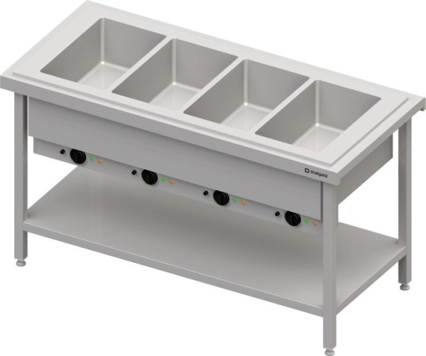 Stalgast Edelstahl Warmausgabe mit Bain-Marie 4x GN1/1 Einzelbecken, 1570x750x880, Granitabdeckung "Standard G1", CF15210