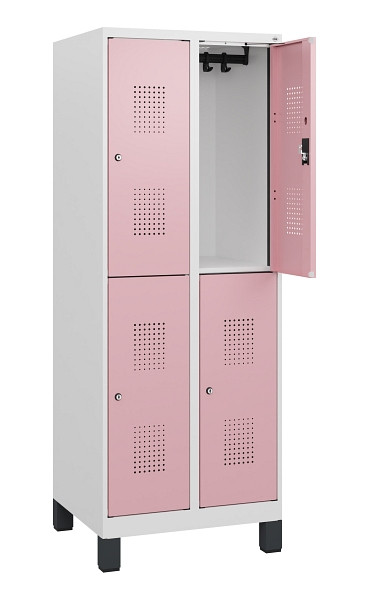 C+P Doppelstöckiger Spind Evolo PLUS, Füße, 4 Fächer, 1630x600x500mm, 9016/3015, Zylinderschloss, 0493105-20 S10045
