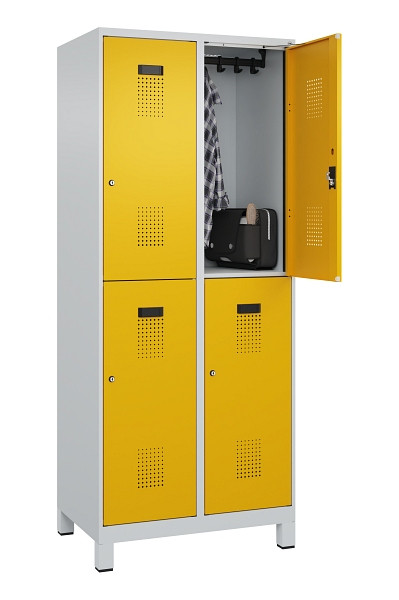 C+P Doppelstöckiger Spind Evolo PLUS, mit Füßen, 4 Fächer, 1950x800x500mm, 7035, Frontfarbe RAL 1004 Goldgelb, Zylinderschloss, 049310-22 S10027