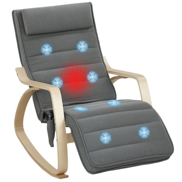 HOMCOM Schaukelstuhl mit Massage-Funktion, Lendenheizung, 3 Modi, Stoffbezug, Grau, 83B-351V90GY