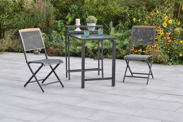 Merxx Patmos Set 3-teilig, 2 Klappstuhl, Rückenabschluss aus Akazienholz, 1 Balkonklapptisch, Tischplatte aus Aluminium, 50969-217