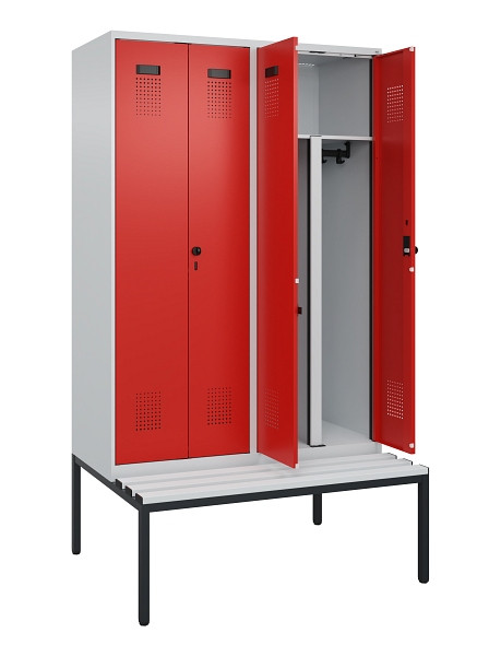 C+P PSA Doppel-Spind Evolo PLUS, Bank, 4 Abteile, 2120x1200x815mm, 7035/3020, Drehriegel, Sitzfläche Kunststoff, Sitzbank, 0490527-40P S10059