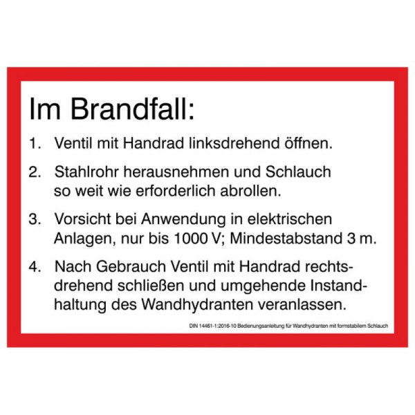 Stein HGS Aushang, Bedienungsanleitung für Wandhydranten, Schlauch, flach, 21.2601