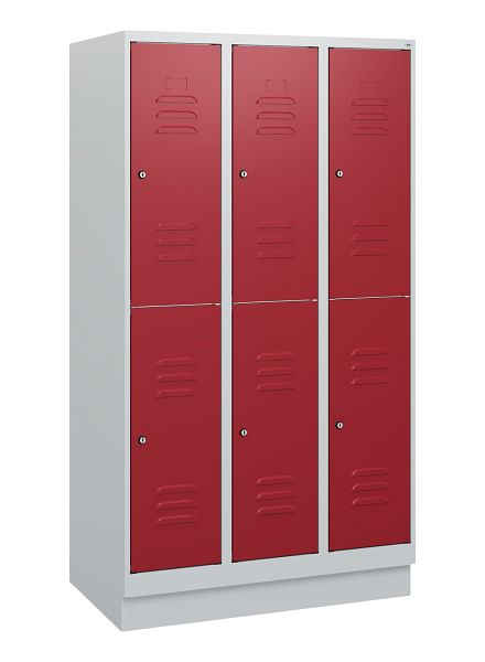 C+P Doppelstöckiger Spind Classic PLUS, Sockel, 3 Abteile, 1630x900x500mm, 7035/3003, Zylinderschlösser, 0803205-30 S10031