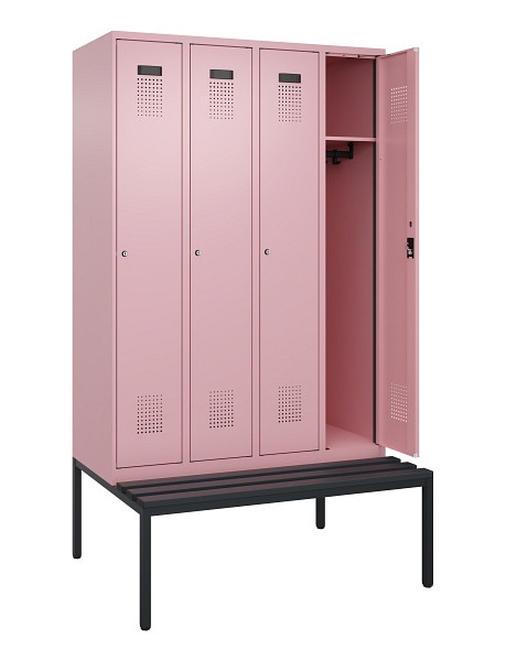 C+P Spind Evolo PLUS, 4 Abteile, 2120x1200x815mm, 3015/3015, Haken 3, Zylinderschloss, Sitzfläche Kunststoff, Sitzbank, 0490507-40 S10105