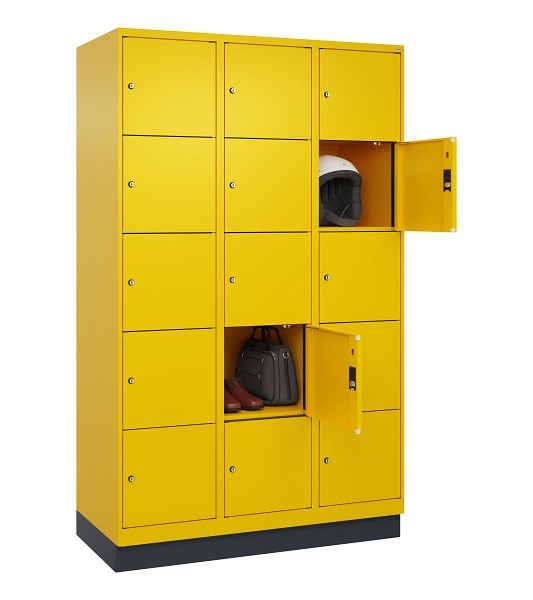 C+P Schließfachschrank Evolo PLUS, mit Sockel, 15 Fächer, 1950x1200x500mm, 1023/1023 Verkehrsgelb, 049020-325 S10022