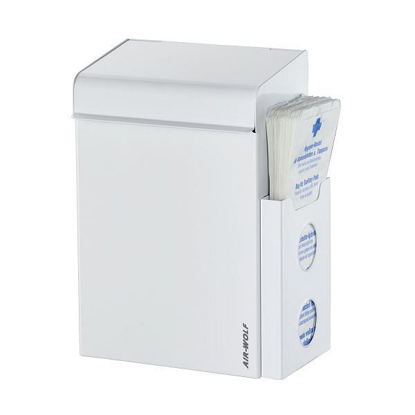 Air Wolf Hygieneabfallbehälter mit Beutelspender, Serie Lobo, bei Beutelhalter vorne: H x B x T: 342 x 220 x 163 mm, Edelstahl weiß, 40-300