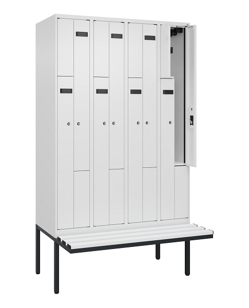 C+P Z-Spind Evolo PLUS, Bank, 8 Fächer, 2120x1200x815mm, 9016/9016, Zylinderschloss, Material Sitzfläche Kunststoff, 0490437-408 S10101