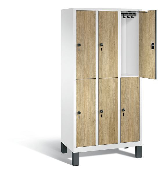 C+P Spind doppelstöckig Evolo, H1850xB900xT500mm, Farbe: Verkehrsweiß / Dekor Eiche Sereno, 48310-30 S10387