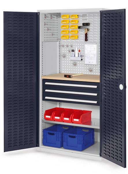 Kappes RasterPlan Schubladenschrank, Modell 25, RAL 7035/7016, Türinnenseite: Schlitzplatten 1950 x 1000 x 600 mm, mm 3 Schubladen H 100 mm, 1460.05.4024