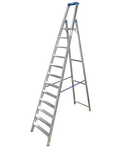 DENIOS Stufenstehleiter aus Aluminium, mit 2 Sicherheitsgurten, 12 Stufen, 156-876