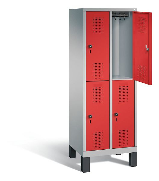 C+P Spind doppelstöckig Evolo, H1650xB610xT500mm, Farbe: Weißaluminium / feuerrot, 483106-20 S10058