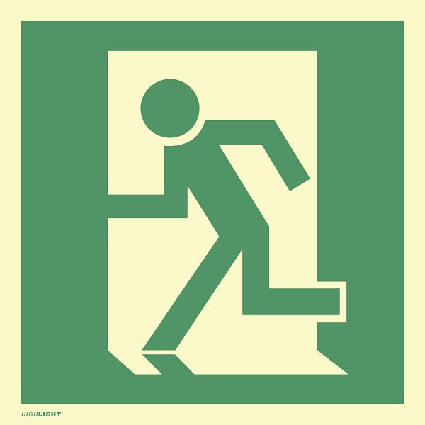Moedel Notausgang/Rettungsweg links, Folie, langnachleuchtend, 160-mcd, 200x200 mm, 60457