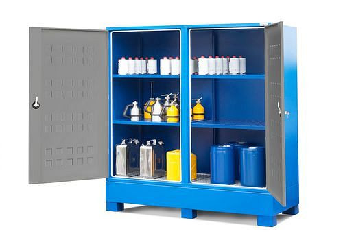 DENIOS SteelSafe Gefahrstoffdepot D2, mit Türen und 2 x 2 Regalböden für Kleingebinde, 259065