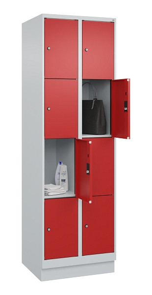 C+P Schließfachschrank Evolo PLUS, mit Sockel, 8 Fächer, 1950x600x500mm, 7035/30, Frontfarbe RAL 3000 feuerrot, 049020-204 S10003