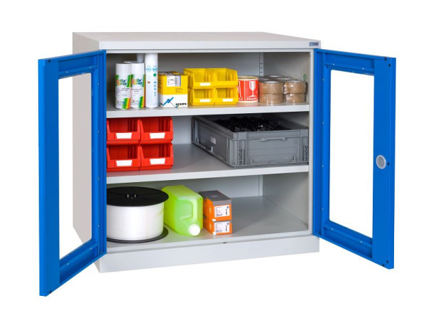 SOFAME Stahlschränke mit Sichtfenstertüren B 1000 x T 500 x H 1950, mit 4 Fachböden, Lichtgrau RAL 7035/Lichtgrau RAL 7035, W030050001GCGC