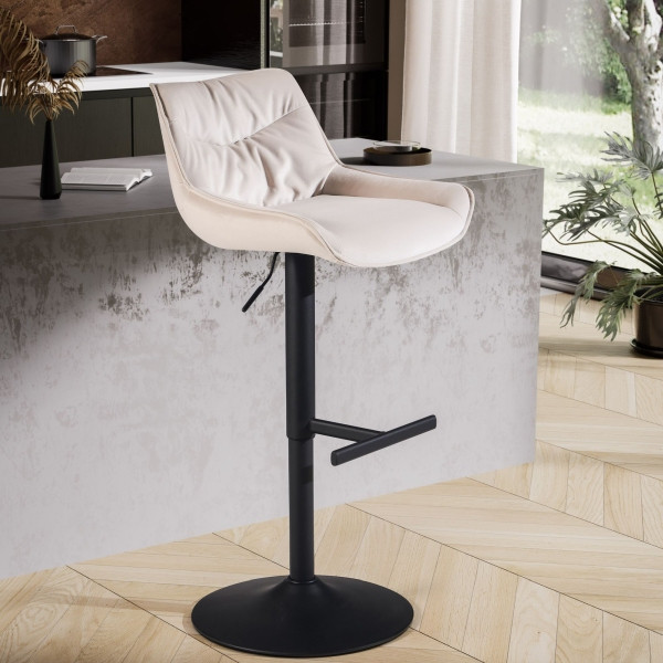 Wohnling Barhocker Samt Beige Hocker mit Lehne 86 - 106 cm, Höhenverstellbar 100 kg, Barstuhl mit Metall-Trompetenfuß, 45 x 55 x 106 cm, WL7.004
