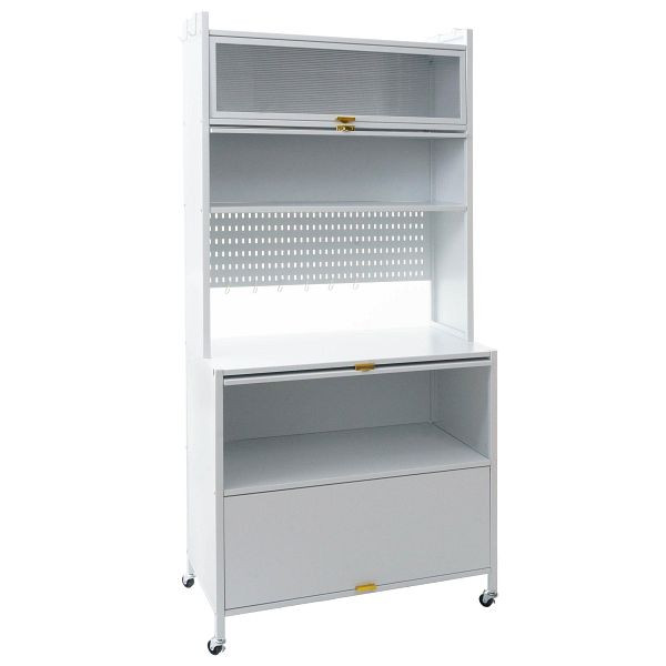 Mendler Küchenschrank HWC-O53, Küchenregal Schrank Arbeitsplatte Schrankfächer rollbar Metall 175x80x42cm, weiß, 153479