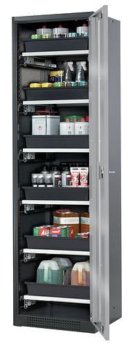 asecos Chemikalienschrank Systema-T CS-56RG, Korpus anthrazit, Flügeltüren silber, 6 Tablarauszüge, 209040