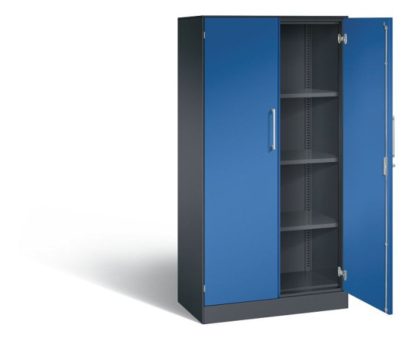 C+P Flügeltürenschrank Asisto, H1635xB800xT435mm, Farbe: Schwarzgrau / Enzianblau, Bügelgriff, 4 OH, 141013-000 S10107