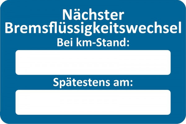 Eichner Kundendienst-Aufkleber, Blau, Text: Nächster Bremsflüssigkeitswechsel bei, VE: 250 Stück, 9220-00057