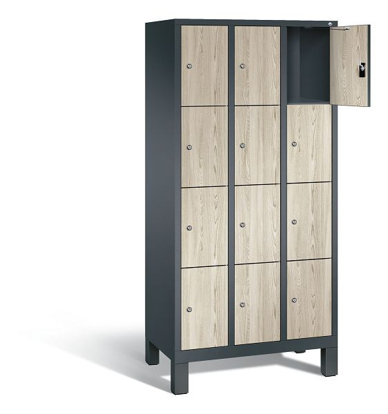 C+P Schließfachschrank Evolo, H1850xB900xT500mm, Farbe: Anthrazitgrau / Dekor Sen-Esche, Dekortür, 48010-304 S10237