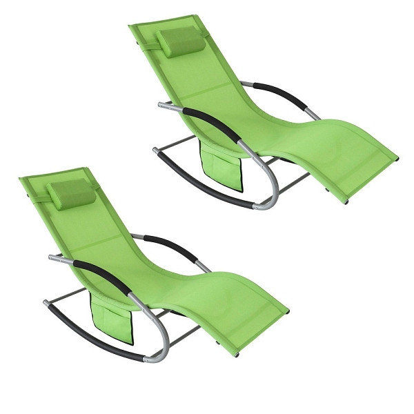 SoBuy Sonnenliege 2 Personen wetterfest mit Kopfkissen, Outdoor Terrasse Balkon Camping bis 150 kg Grün Gartenmöbel, VE: 2 Stück, OGS28-GRx2