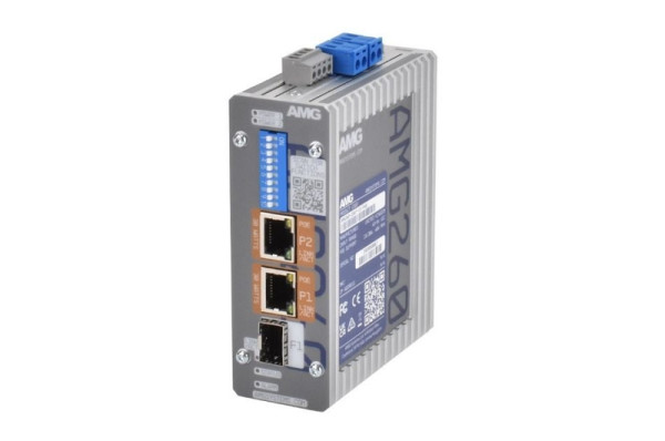 AMG Systems PoE Medienkonverter, 2 x 10/100/1000BT RJ45 mit 30W PoE, 1 x 100/1000 Base-FX SFP Slot, DIN Rail / Wandmontage, AMG260-2GAT-1S-P60