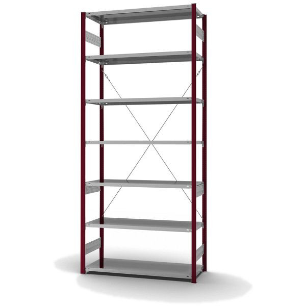 hofe Fachboden-Grundregal, 3000x500x1300 mm, 7 Fachebenen, verzinkt / RAL 3004, 185 kg Fachlast, 1700 kg Feldlast, einseitige Bedienung, HRG305013XL
