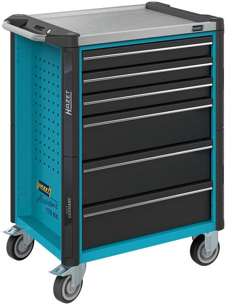 Hazet Werkstattwagen Assistent, Edelstahl-Arbeitsplatte, 6 Schubladen, Schubfächer flach: 3x 77x522x398 mm, 179NX-6
