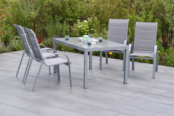 Merxx Amalfi di Lusso Set 5-teilig, diamantbraun, 4 Amalfi di Lusso Stapelsessel, 1 Tisch 150 x 90 cm, Silber/diamantbraun, 50873-330