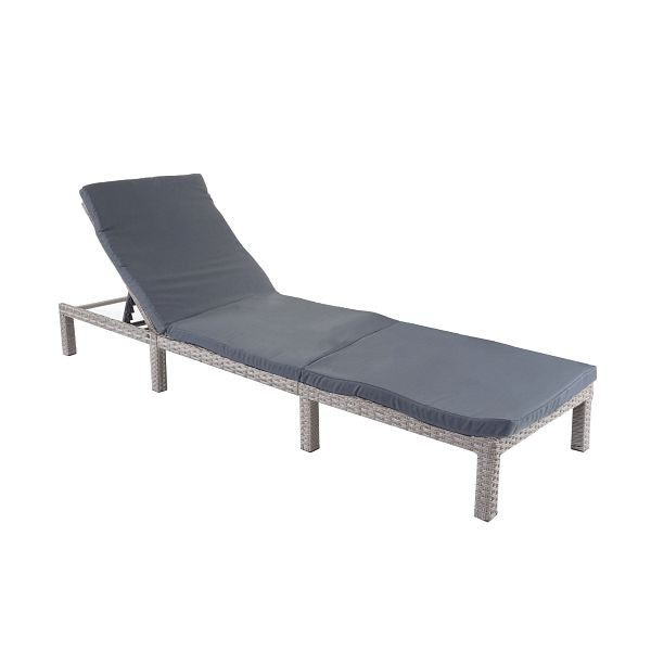 Mendler Poly-Rattan Sonnenliege HWC-A51, Relaxliege Gartenliege Liege, Basic grau, Kissen dunkelgrau, 65276