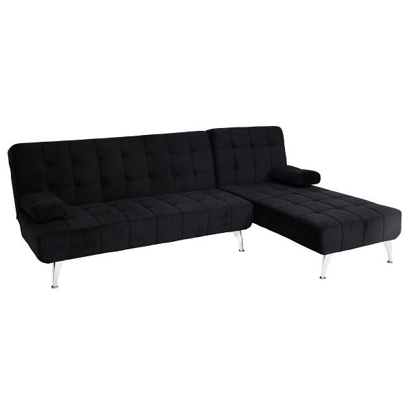 Mendler Schlafsofa HWC-K22, Couch Ecksofa Sofa, Liegefläche links/rechts Schlaffunktion, Samt schwarz, 89565+89732