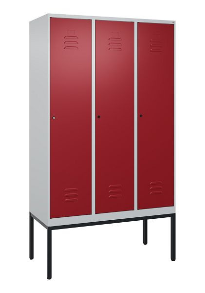 C+P Umkleidespind Classic PLUS mit Mitteltrennwand, Gestell, 3 Abteile, 2120x1200x500mm, 7035/3003, Zylinderschlösser, 0800307-32F S10016