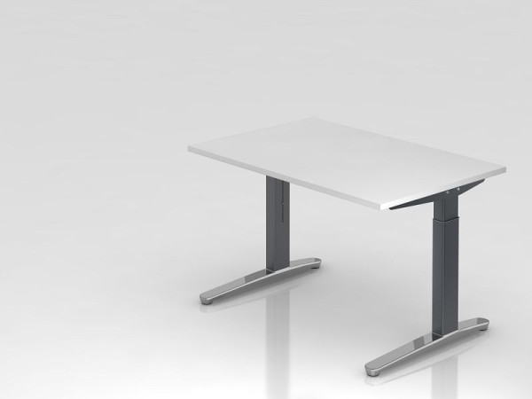 Hammerbacher Schreibtisch C-Fuß 120x80cm Weiß/Graphit (Poliert), Rechteckform, VXB12/W/GC