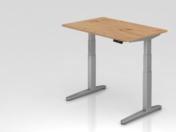 Hammerbacher Schreibtisch XBHM12, 120 x 80 cm, Platte: Asteiche, 25 mm dick, ABS Dickkante, Rechteckform, Silber, VXBHM12/R/SS