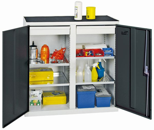 stumpf Werkzeug- und Materialschrank Serie 2000, 7035/7016, 2 Schubladen, Mitteltrennwand, 4 Fachböden, 2002271