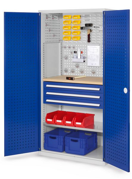 Kappes RasterPlan Schubladenschrank, Modell 15, RAL 7035/5010, 1950 x 1000 x 600 mm, Bestückung: 3 Schubladen H 100 mm, 1460.05.3016