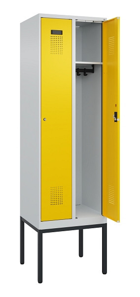 C+P Spind Evolo PLUS, Gestell, 2 Abteile, 2120x600x500mm, 7035/1023, Verschluss Zylinderschloss, Ablageböden 2, 0490307-20 S10028