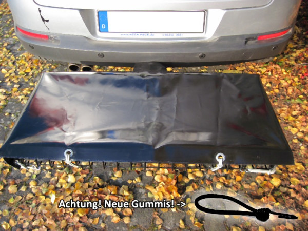 Heck-Pack Allzweck-Abdeckplane, Farbe Schwarz, inkl. Expandergummis für Heckträger der Größe 1000 x 500 mm, 900362