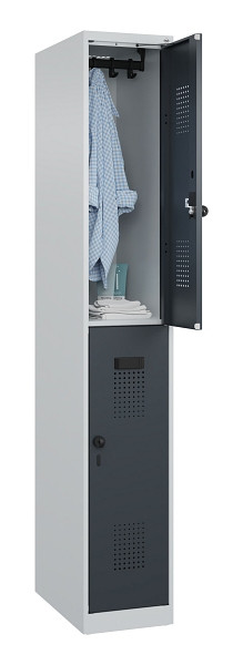 C+P Doppelstöckiger Spind Evolo PLUS, 2 Fächer, 1850x300x500mm, 7035/7016, Drehriegel, 049300-10 S10012