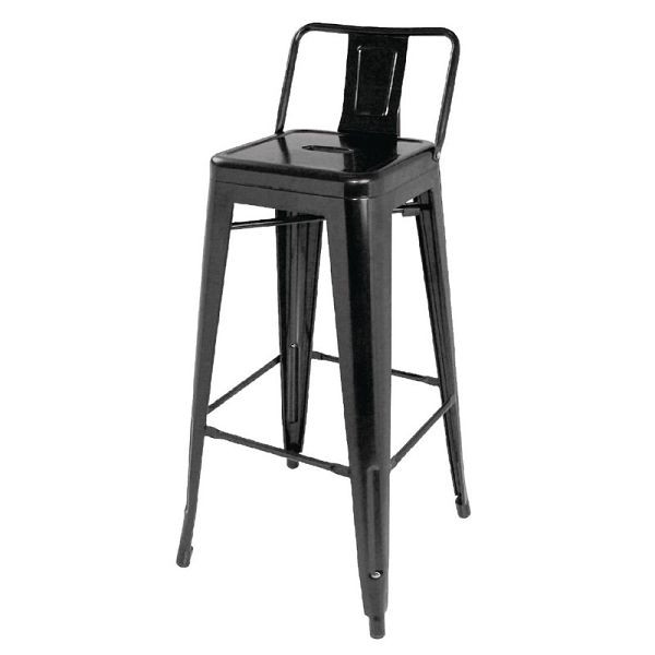 Bolero Bistro Barstuhl aus Stahl mit Rückenlehne schwarz (4 Stück), DL882